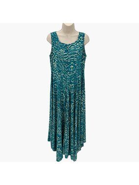 Sundance Blue & White Zebra Print Sleeveless Rayon Midi Dress Size 12